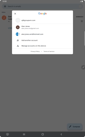 Press the required email account. Press the required email account.