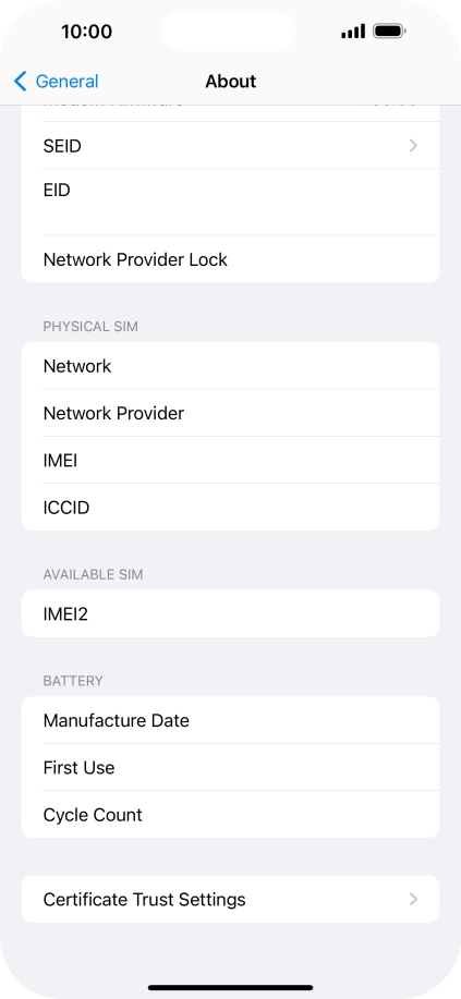 Your phone's EID number is displayed below EID.