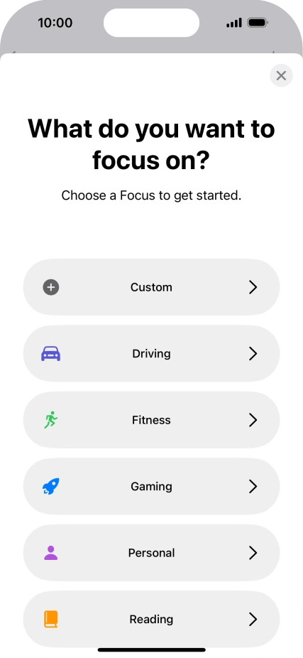 Press the required focus mode and follow the instructions on the screen to add the selected focus mode.