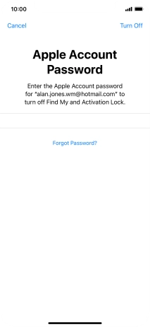 Key in the password for your Apple ID and press Turn Off. Wait a moment while the factory default settings are restored. Follow the instructions on the screen to set up your phone and prepare it for use.