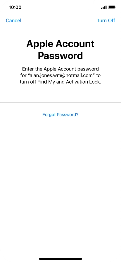 Key in the password for your Apple ID and press Turn Off. Wait a moment while the factory default settings are restored. Follow the instructions on the screen to set up your phone and prepare it for use.