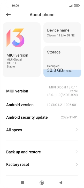Your phone's software version is displayed next to Android version.