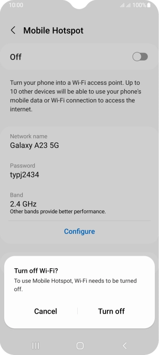 If Wi-Fi is turned on, press Turn off.