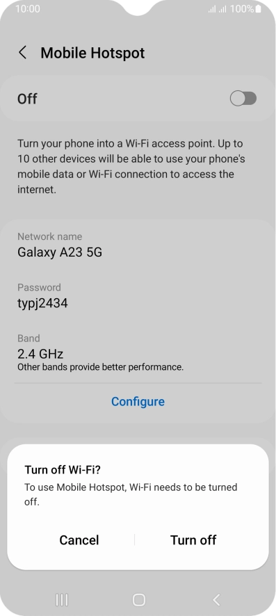 If Wi-Fi is turned on, press Turn off.
