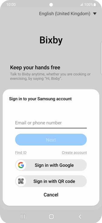 If you don't have a Samsung account, press Create account and follow the instructions on the screen to create an account. If you don't have a Samsung account, press Create account and follow the instructions on the screen to create an account.