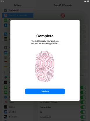 Press Continue. If you haven't previously selected a lock code, key in a code of your own choice twice.