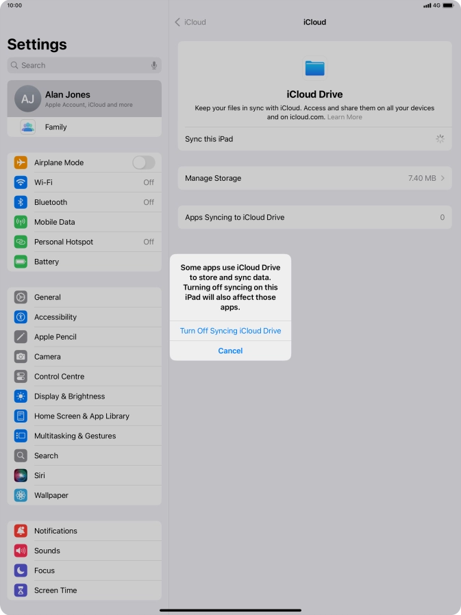 If you turn off the function, press Turn Off Syncing iCloud Drive. If you turn off the function, press Turn Off Syncing iCloud Drive.
