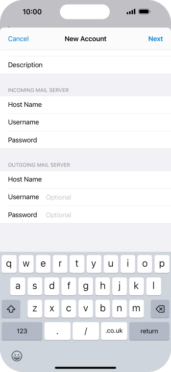 Press Username and key in the username for your email account.