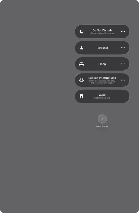 Press the required focus mode to activate or deactivate it immediately. Press the required focus mode to activate or deactivate it immediately.