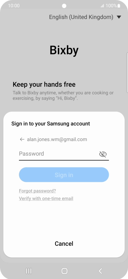Press Password and key in the password for your Samsung account. Press Password and key in the password for your Samsung account.