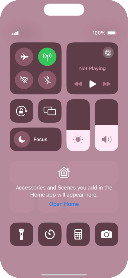 Press the required function to open an application or turn the function on or off.