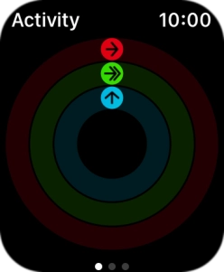 The screen will tell you how far you are from completing your daily activity goals. When the coloured rings are closed, you've reached the goals of your daily activity. The screen will tell you how far you are from completing your daily activity goals. When the coloured rings are closed, you've reached the goals of your daily activity.
