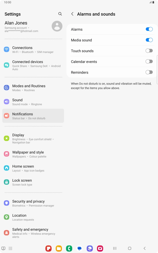 Press the indicators to turn sound and vibration for the selected functions on or off. Press the indicators to turn sound and vibration for the selected functions on or off.