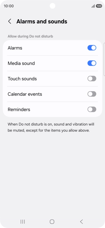 Press the required settings to turn sound and vibration for the selected functions on or off. Press the required settings to turn sound and vibration for the selected functions on or off.