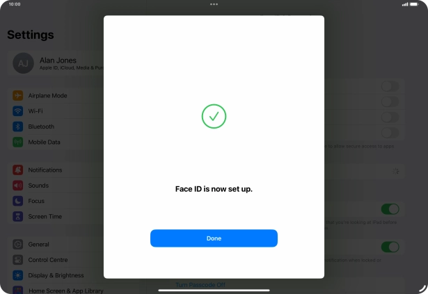 Press Done. If you haven't previously selected a lock code, key in a code of your own choice twice.