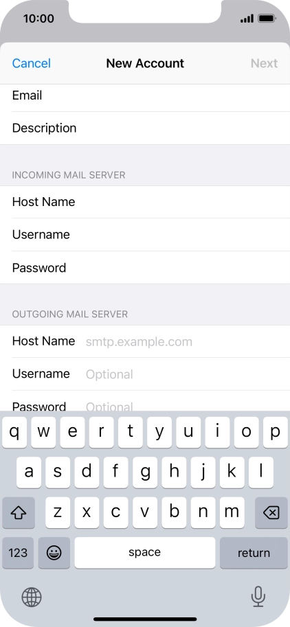 Press Host Name and key in the name of your email provider's outgoing server.
