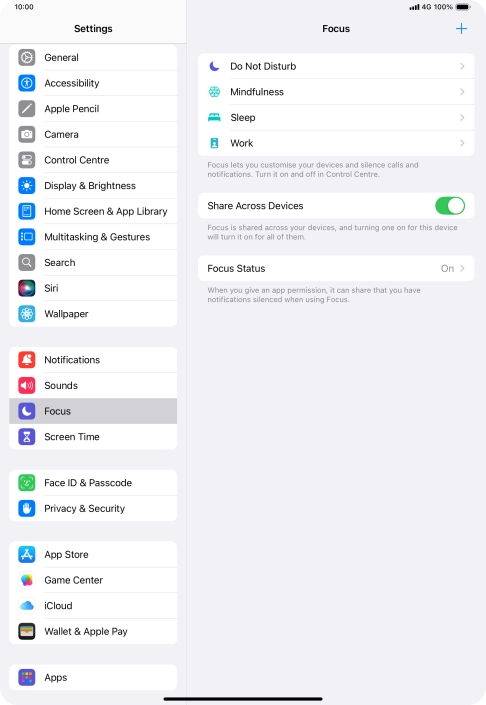 Press the required focus mode.