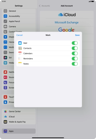 Press the indicators next to the required data types to turn synchronisation of each data type on or off.