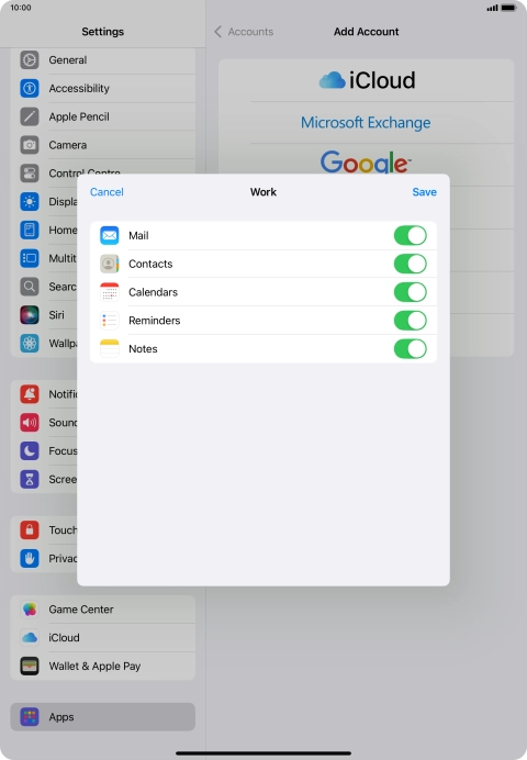 Press the indicators next to the required data types to turn synchronisation of each data type on or off.