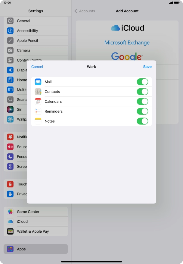 Press the indicators next to the required data types to turn synchronisation of each data type on or off.