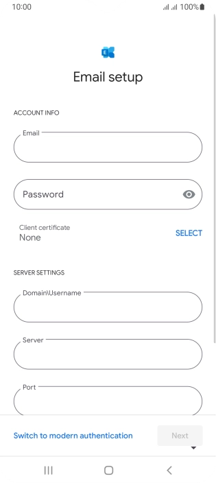Press Password and key in the password for your email account. Press Password and key in the password for your email account.