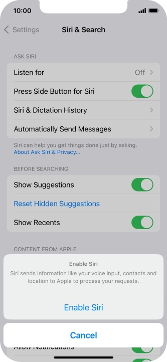 Press Enable Siri.