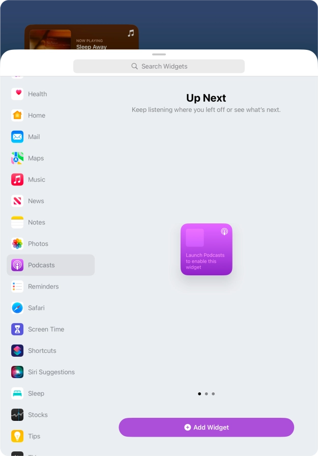 Slide your finger right or left on the screen to select the required widget size. Slide your finger right or left on the screen to select the required widget size.