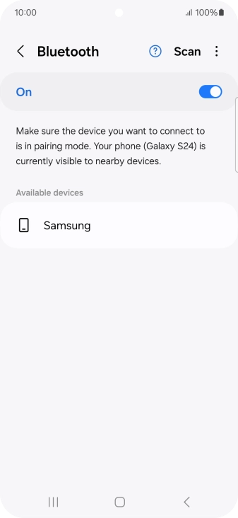 Press the required Bluetooth device and follow the instructions on the screen to pair the device with your phone. Press the required Bluetooth device and follow the instructions on the screen to pair the device with your phone.