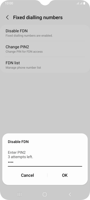 Key in your PIN2 and press OK. The default PIN2 is 1111.