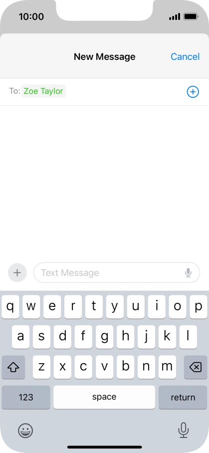 Press the text input field and write the text for your text message. Press the text input field and write the text for your text message.