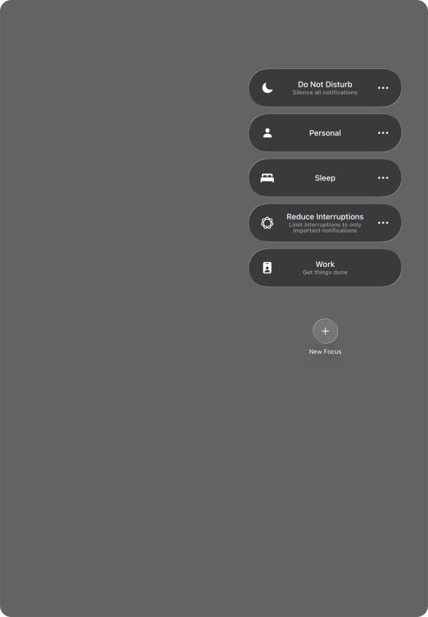 Press the required focus mode to activate or deactivate it immediately.