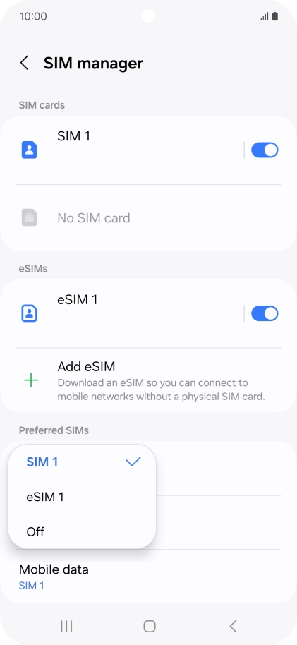 Press the required setting.