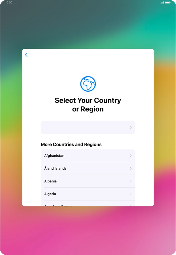 Press the required country or area.