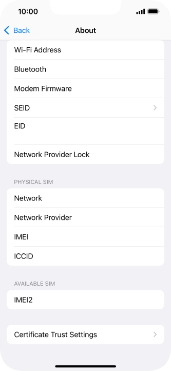 Your phone's EID number is displayed below EID. Your phone's EID number is displayed below EID.