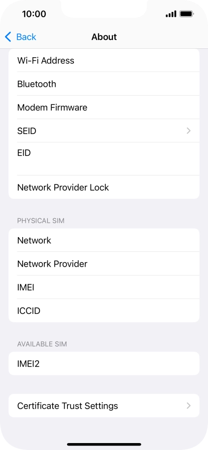 Your phone's EID number is displayed below EID. Your phone's EID number is displayed below EID.