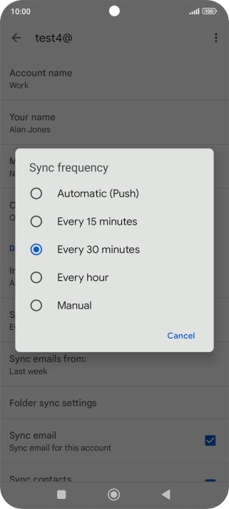 Press the required setting.