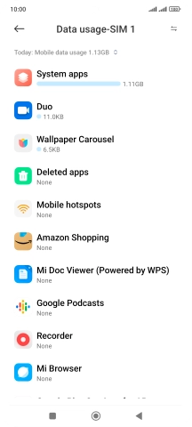 The data usage for each application is displayed below the name of the application.