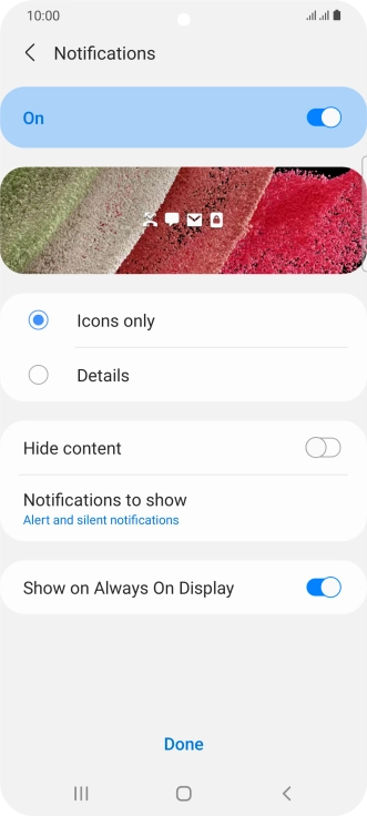 Press the required settings to turn them on or off. Press the required settings to turn them on or off.