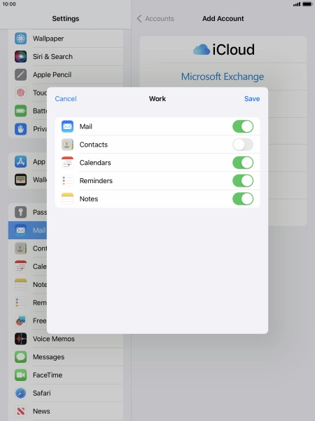 Press the indicators next to the required data types to turn synchronisation of each data type on or off.