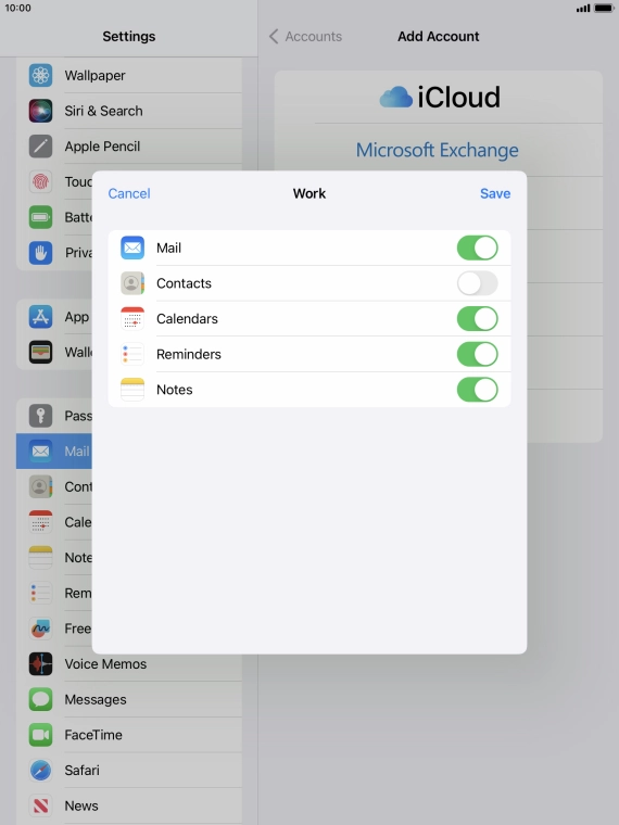 Press the indicators next to the required data types to turn synchronisation of each data type on or off.