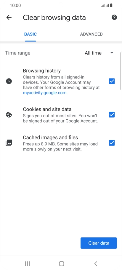 Press the fields next to the required data types. Press the fields next to the required data types.