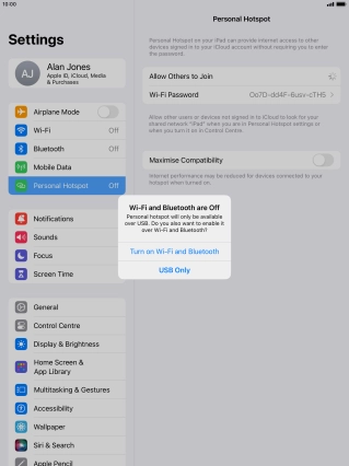 If Wi-Fi is turned off, press Turn on Wi-Fi and Bluetooth.