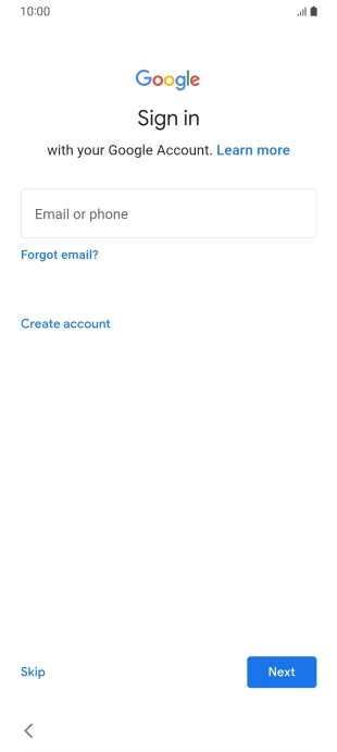 Press Email or phone and key in the username for your Google account. Press Email or phone and key in the username for your Google account.