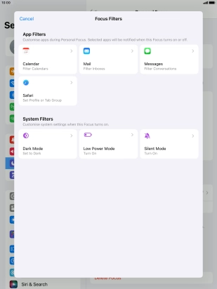 To see specific calendars in the selected focus mode, press Calendar and follow the instructions on the screen to select the required calendars.