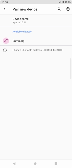 Press the required Bluetooth device and follow the instructions on the screen to pair the device with your phone.