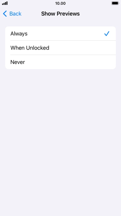 To select notification preview on the lock screen, press Always.