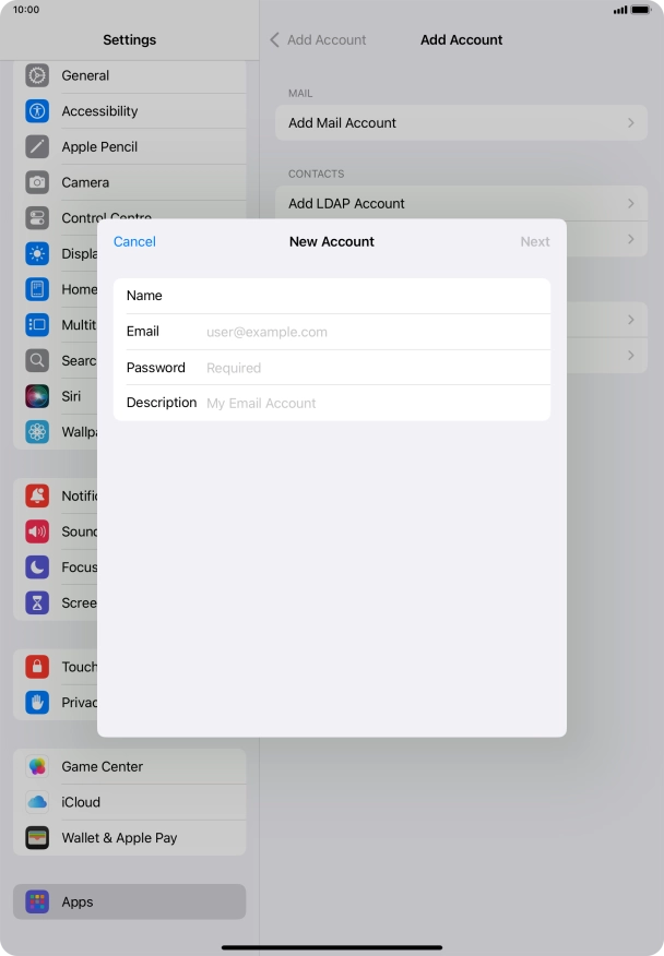 Press Email and key in your email address.