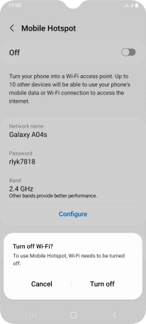 If Wi-Fi is turned on, press Turn off.