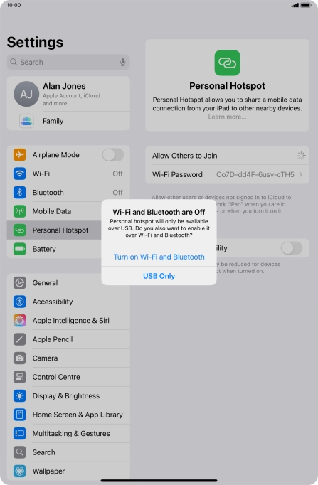 If Wi-Fi is turned off, press Turn on Wi-Fi and Bluetooth. If Wi-Fi is turned off, press Turn on Wi-Fi and Bluetooth.