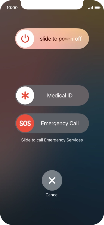 Press and drag the power off icon right. Press and drag the power off icon right.